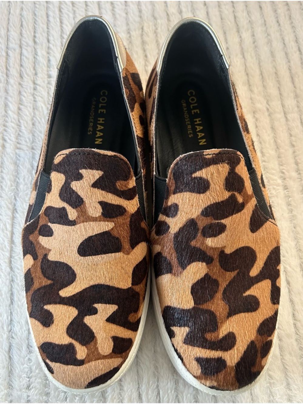 Cole Haan Women’s size 7B Slip On Shoes Grand Pro Spectator CamoPrint Calf Hair